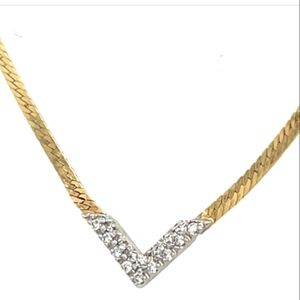 14K Diamond Chevron Solid Yellow and White Gold Necklace